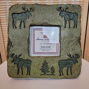 Home Interiors Moose And Pine Trees Ceramic Picture Frame Rustic Stone